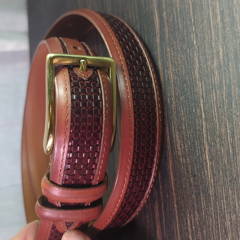 Allen Edmonds Men's Woven Leather Belt Style # 28006 Size 34 Brass Buckle
